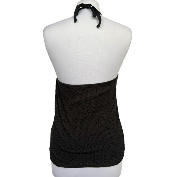 GAP Y2K Black Crochet Halter Tank Top Sz Medium Fully Lined 70's Vibe NEW - Picture 3 of 6